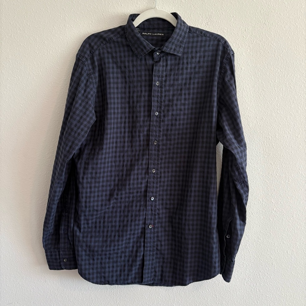 Ralph Lauren BLACK LABEL Button-Down Shirt Long-Sleeve Men’s Large Black/Blue